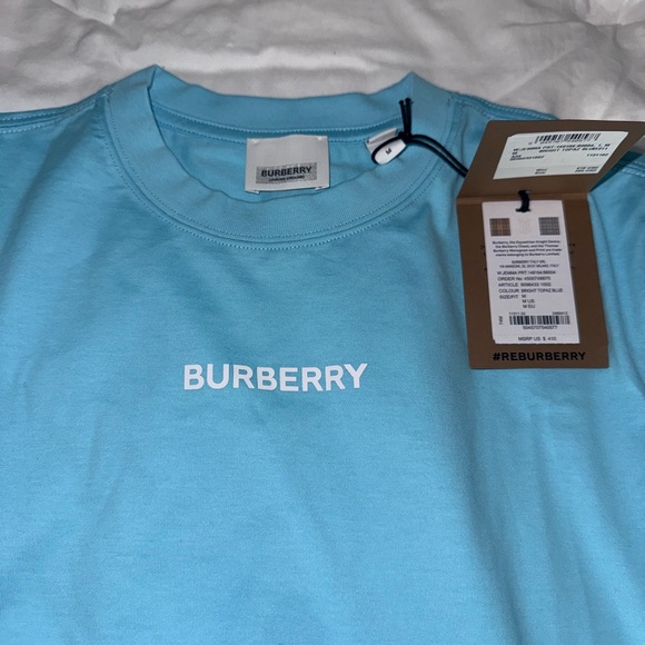 Burberry Light Blue Tee with White Logo - Picture 3 of 8